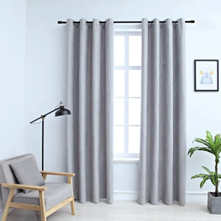 Cortinas opacas con anillas de metal 2 piezas gris 140x245 cm de vidaXL, Cortinas y visillos - Ref: Foro24-134466, Precio: 40...