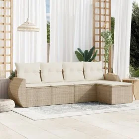 Juego de sofás jardín con cojines 5 pzas ratán sintético beige de , Conjuntos de jardín - Ref: Foro24-3253625, Precio: 393,61...
