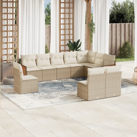 Juego de sofás jardín con cojines beige 10 pzas ratán sintético de , Conjuntos de jardín - Ref: Foro24-3227752, Precio: 598,3...