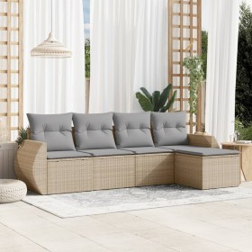 Juego de sofás jardín con cojines 5 pzas ratán sintético beige de , Conjuntos de jardín - Ref: Foro24-3221288, Precio: 310,14...