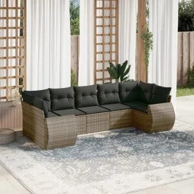 Set de sofás de jardín 7 piezas con cojines ratán PE gris de , Sofás modulares de exterior - Ref: Foro24-3221789, Precio: 474...