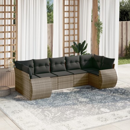 Set de sofás de jardín 7 piezas con cojines ratán PE gris de , Sofás modulares de exterior - Ref: Foro24-3221789, Precio: 465...
