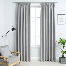 Cortinas opacas con ganchos 2 piezas gris 140x225 cm de vidaXL, Cortinas y visillos - Ref: Foro24-134468, Precio: 45,51 €, De...