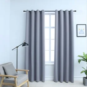 Cortinas opacas con anillas de metal 2 pzs gris 140x175 cm de vidaXL, Cortinas y visillos - Ref: Foro24-134426, Precio: 28,75...