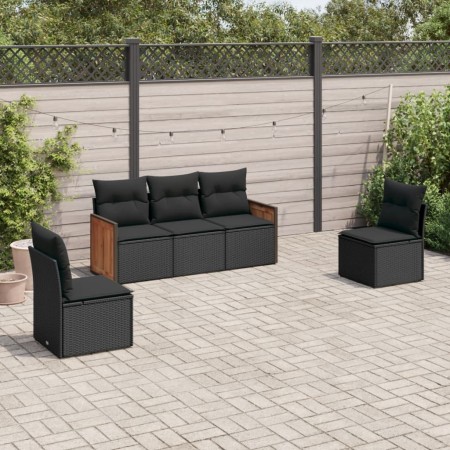 Set de muebles de jardín 5 pzas y cojines ratán sintético negro de , Conjuntos de jardín - Ref: Foro24-3227525, Precio: 303,3...