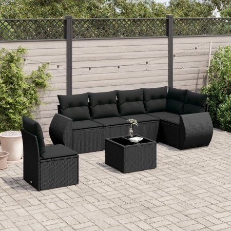 Set de comedor de jardín 7 pzas y cojines ratán sintético negro de , Conjuntos de jardín - Ref: Foro24-3221434, Precio: 453,1...