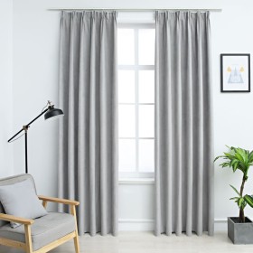 Cortinas opacas con ganchos 2 piezas gris 140x175 cm de vidaXL, Cortinas y visillos - Ref: Foro24-134467, Precio: 41,15 €, De...