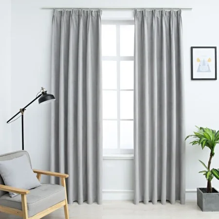 Cortinas opacas con ganchos 2 piezas gris 140x175 cm de vidaXL, Cortinas y visillos - Ref: Foro24-134467, Precio: 33,75 €, De...