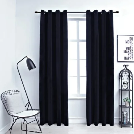Cortinas opacas con anillas 2 pzas terciopelo negro 140x175 cm de vidaXL, Cortinas y visillos - Ref: Foro24-134488, Precio: 4...