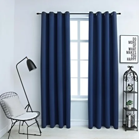 Cortinas opacas con anillas de metal 2 uds azul 140x175 cm de vidaXL, Cortinas y visillos - Ref: Foro24-134450, Precio: 35,96...