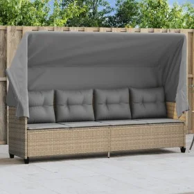 Tumbona con capota y cojines ratán sintético beige de , Tumbonas - Ref: Foro24-368338, Precio: 254,96 €, Descuento: %