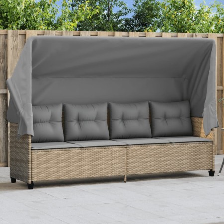 Tumbona con capota y cojines ratán sintético beige de , Tumbonas - Ref: Foro24-368338, Precio: 242,36 €, Descuento: %