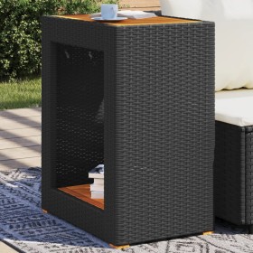 Mesa auxiliar jardín tapa madera ratán PE negro 60x40x75 cm de , Mesas de jardín - Ref: Foro24-366303, Precio: 66,76 €, Descu...
