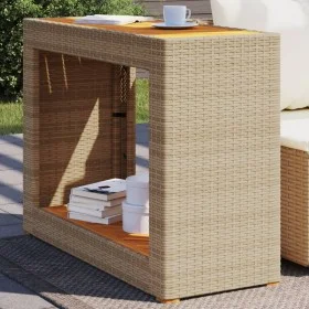 Mesa auxiliar jardín tapa madera ratán PE beige 100x40x75 cm de , Mesas de jardín - Ref: Foro24-366308, Precio: 114,72 €, Des...