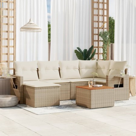 Set sofás de jardín 7 piezas y cojines ratán sintético beige de , Sofás modulares de exterior - Ref: Foro24-3224665, Precio: ...