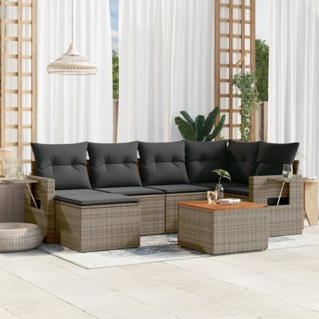 Set de sofás de jardín 7 piezas con cojines ratán PE gris de , Sofás modulares de exterior - Ref: Foro24-3224667, Precio: 406...