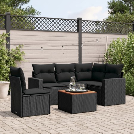 Set de sofás de jardín 6 piezas y cojines ratán sintético negro de , Conjuntos de jardín - Ref: Foro24-3256454, Precio: 410,5...