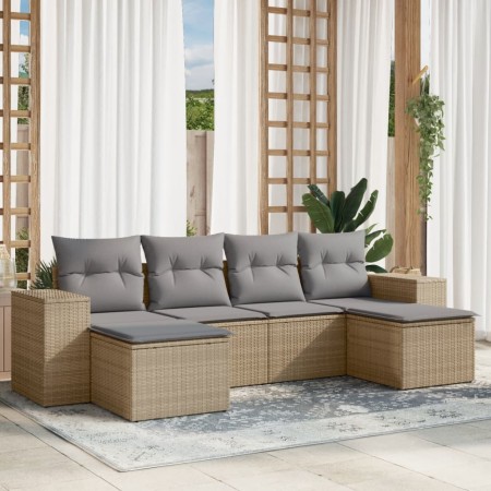 Juego de sofás jardín con cojines 6 pzas ratán sintético beige de , Conjuntos de jardín - Ref: Foro24-3255256, Precio: 408,60...