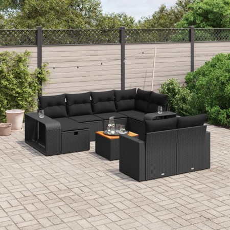 Set de sofás de jardín 11 pzas y cojines ratán sintético negro de , Conjuntos de jardín - Ref: Foro24-3266255, Precio: 612,30...