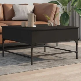 Engineered wood and black metal coffee table 80x80x45 cm by , Coffee table - Ref: Foro24-845401, Price: 81,80 €, Discount: %