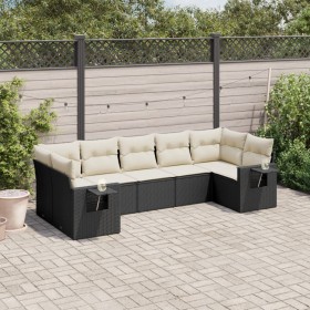 Set de comedor de jardín 7 pzas y cojines ratán sintético negro de , Conjuntos de jardín - Ref: Foro24-3220585, Precio: 424,4...