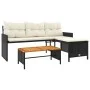 Sofá de jardín en forma de L con mesa y cojines ratán PE negro de , Sofás de exterior - Ref: Foro24-365581, Precio: 244,08 €,...