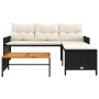 Sofá de jardín en forma de L con mesa y cojines ratán PE negro de , Sofás de exterior - Ref: Foro24-365581, Precio: 231,13 €,...