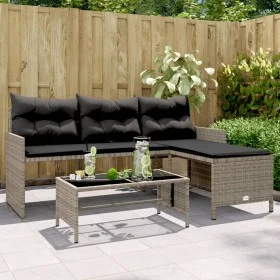 Sofá de jardín en forma de L con mesa y cojines ratán PE gris de , Sofás de exterior - Ref: Foro24-365574, Precio: 224,56 €, ...