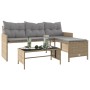 Sofá de jardín en forma de L con mesa y cojines ratán PE beige de , Sofás de exterior - Ref: Foro24-365576, Precio: 234,40 €,...