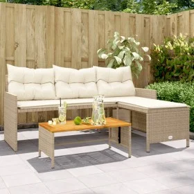 Sofá de jardín en forma de L con mesa y cojines ratán PE beige de , Sofás de exterior - Ref: Foro24-365583, Precio: 238,26 €,...