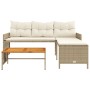 Sofá de jardín en forma de L con mesa y cojines ratán PE beige de , Sofás de exterior - Ref: Foro24-365583, Precio: 224,59 €,...