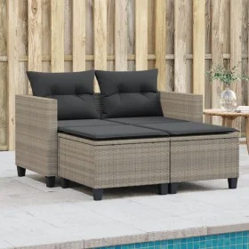 2 seater garden sofa with awning and gray PE rattan stools by , Outdoor sofas - Ref: Foro24-365796, Price: 271,37 €, Discount: %