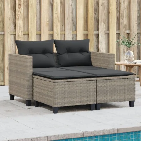 2 seater garden sofa with awning and gray PE rattan stools by , Outdoor sofas - Ref: Foro24-365796, Price: 271,37 €, Discount: %