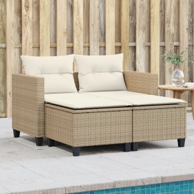 Sofá de jardín 2 plazas con toldo y taburetes ratán PE beige de , Sofás de exterior - Ref: Foro24-365794, Precio: 246,72 €, D...
