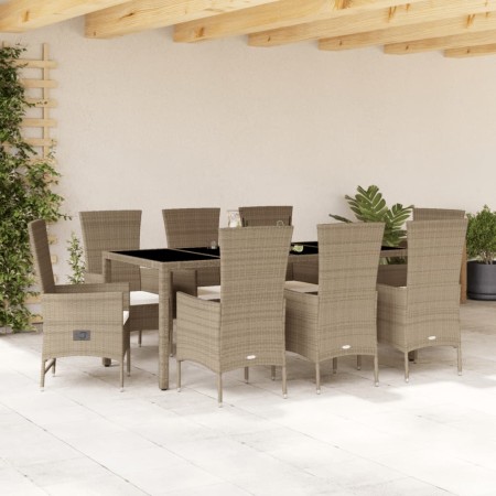 Set comedor de jardín 9 pzas con cojines ratán sintético beige de , Conjuntos de jardín - Ref: Foro24-3277581, Precio: 852,46...