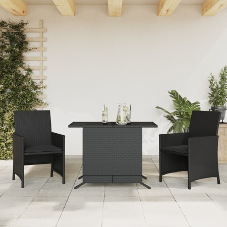 Mesita y sillas con cojines 3 piezas ratán sintético negro de , Conjuntos de jardín - Ref: Foro24-365117, Precio: 187,83 €, D...