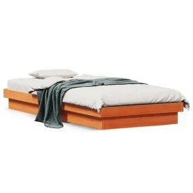 LED bed frame solid pine wood wax brown 90x200 cm by , Beds and slatted bases - Ref: Foro24-844411, Price: 106,93 €, Discount: %