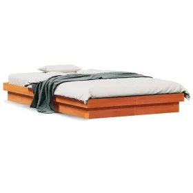 Estructura de cama LED madera maciza pino marrón cera 120x200cm de , Camas y somieres - Ref: Foro24-844413, Precio: 117,04 €,...