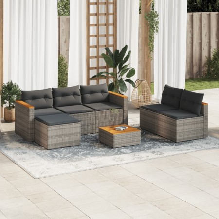 Set sofás jardín y cojines 5 pzas ratán sintético acacia gris de , Conjuntos de jardín - Ref: Foro24-3213538, Precio: 411,67 ...
