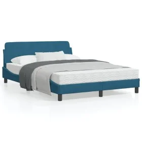 Bed frame with blue velvet headboard 140x190 cm by , Beds and slatted bases - Ref: Foro24-373176, Price: 153,94 €, Discount: %