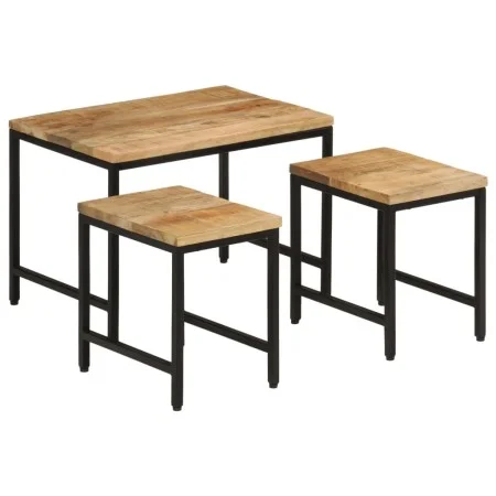 Mesas apilables 3 piezas madera de mango rugosa maciza y hierro de , Mesas auxiliares - Ref: Foro24-372731, Precio: 59,48 €, ...