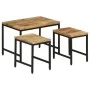 Stackable tables 3 pieces solid rough mango wood and iron by , Side tables - Ref: Foro24-372731, Price: 59,48 €, Discount: %