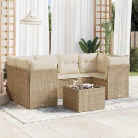 Set sofás de jardín 7 piezas y cojines ratán sintético beige en Conjuntos de jardín | Comprar online en Foru.es