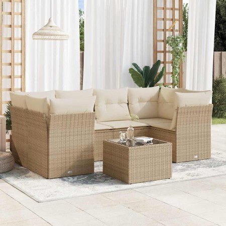 Set sofás de jardín 7 piezas y cojines ratán sintético beige en Conjuntos de jardín | Comprar online en Foru.es