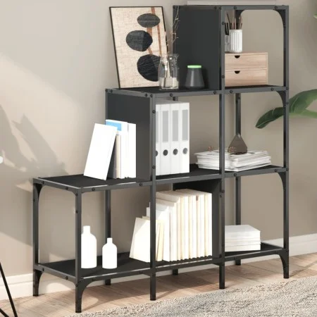 Estantería de madera de ingeniería y metal negro 92x30x102 cm de , Librerías y estanterías - Ref: Foro24-845436, Precio: 64,9...