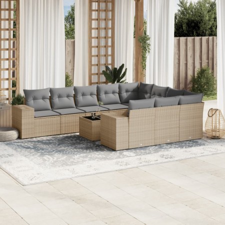 Set de sofás de jardín 11pzas con cojines ratán sintético beige de , Conjuntos de jardín - Ref: Foro24-3255436, Precio: 698,6...
