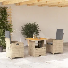 Set comedor de jardín 3 pzas con cojines ratán sintético beige de , Conjuntos de jardín - Ref: Foro24-3277361, Precio: 403,85...
