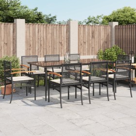 Set de comedor de jardín 9 pzas y cojines ratán sintético negro de , Conjuntos de jardín - Ref: Foro24-3213602, Precio: 641,4...
