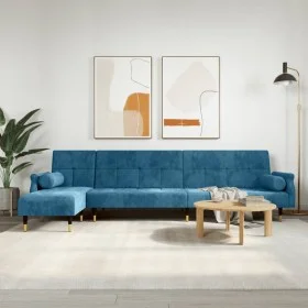 Sofá cama en forma de L terciopelo azul 271x140x70 cm de , Sofás - Ref: Foro24-3157220, Precio: 491,59 €, Descuento: %