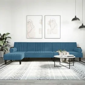 Sofá cama en forma de L terciopelo azul 260x140x70 cm de , Sofás - Ref: Foro24-3157241, Precio: 413,49 €, Descuento: %